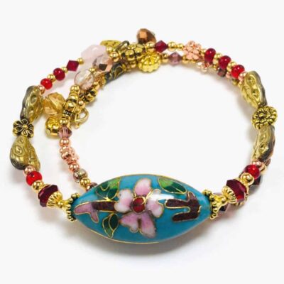 Blue Cherry Blossom beaded bracelet by Art Filled Soul