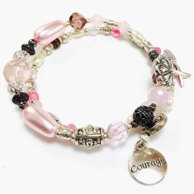 Pink Courage Breast Cancer Awareness Beaded Bracelet