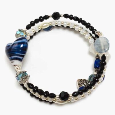 Blue Stripe Heart Beaded Bracelet