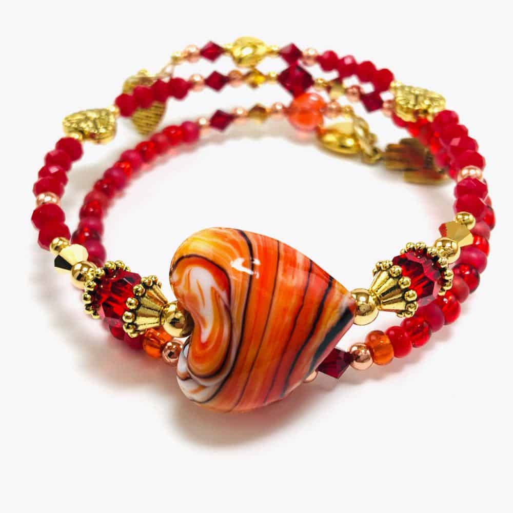 Handmade Hearts of Fire Beaded Bracelet by Art Filled Soul
