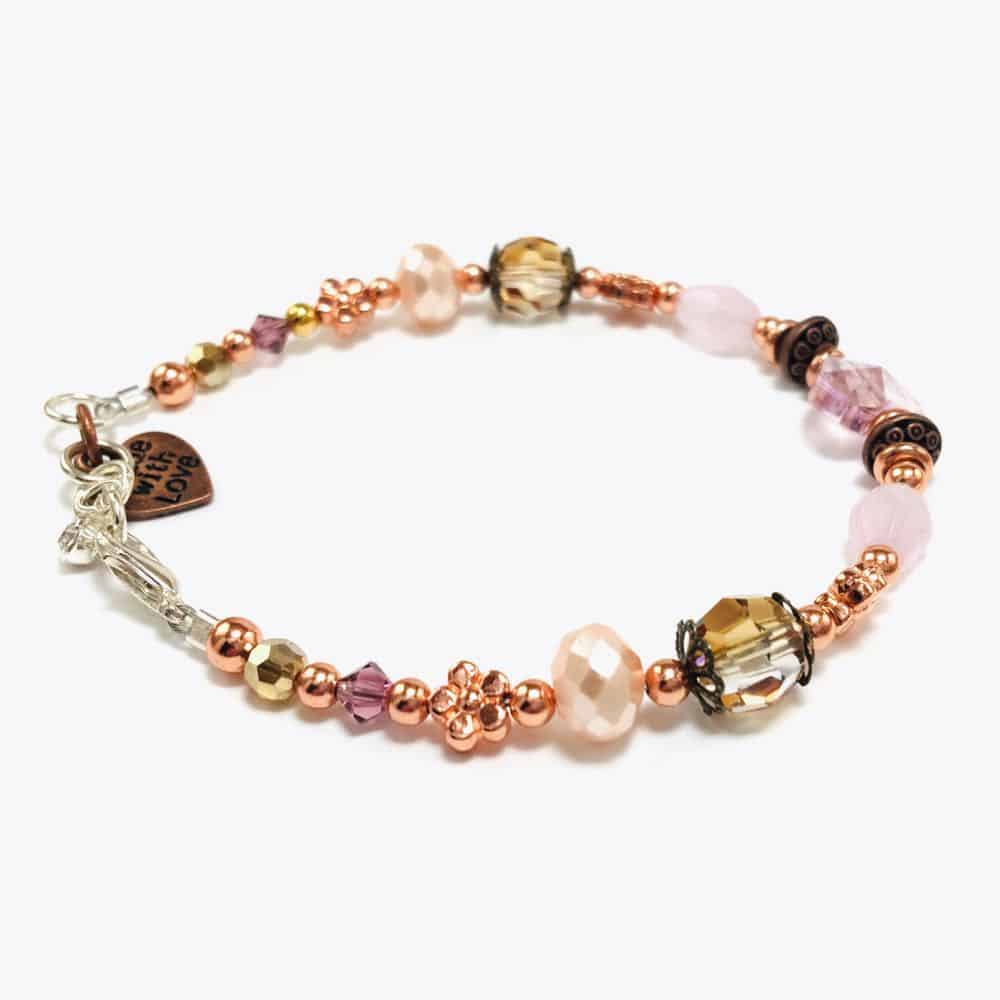 The "Pink Rose Heart Beaded Bracelet